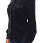 Elegant Blue Corduroy Stretch Blouse