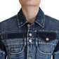 Chic Blue Wash Short Blouson Jacket