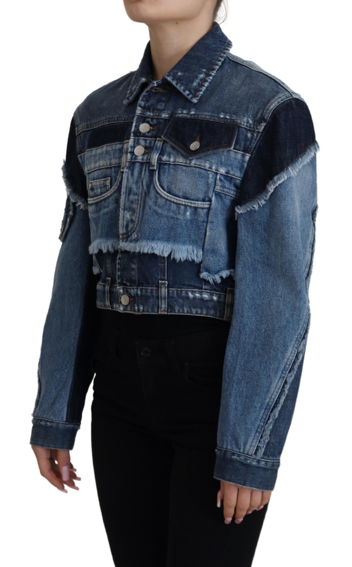 Chic Blue Wash Short Blouson Jacket