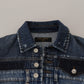 Chic Blue Wash Short Blouson Jacket