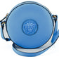 Blue Calf Leather Round Disco Shoulder Bag