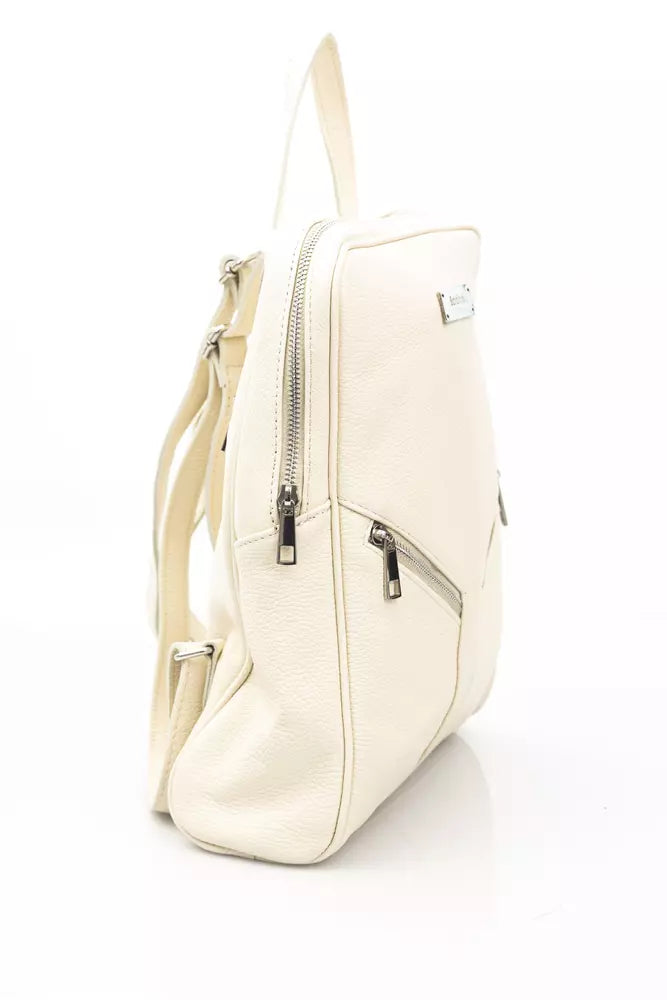 Beige Cow Leather Women Backpack