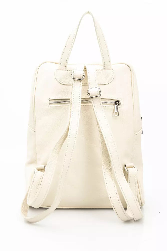 Beige Cow Leather Women Backpack