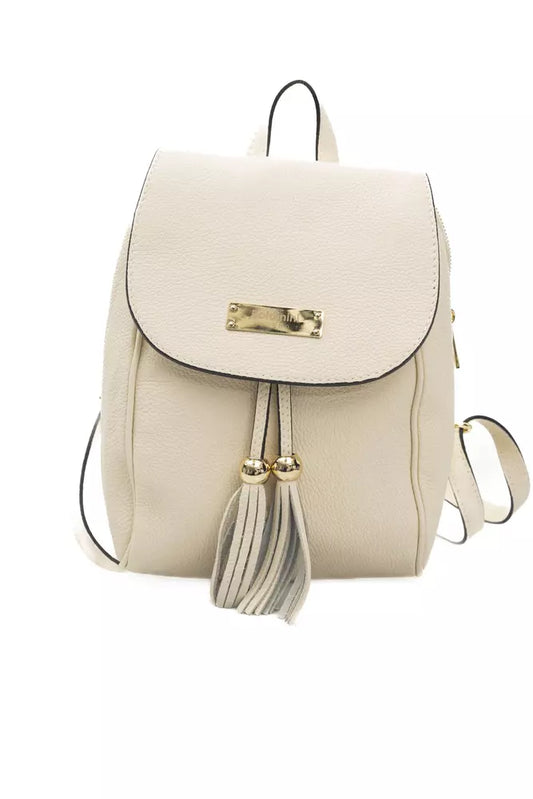 Beige Leather Women Backpack