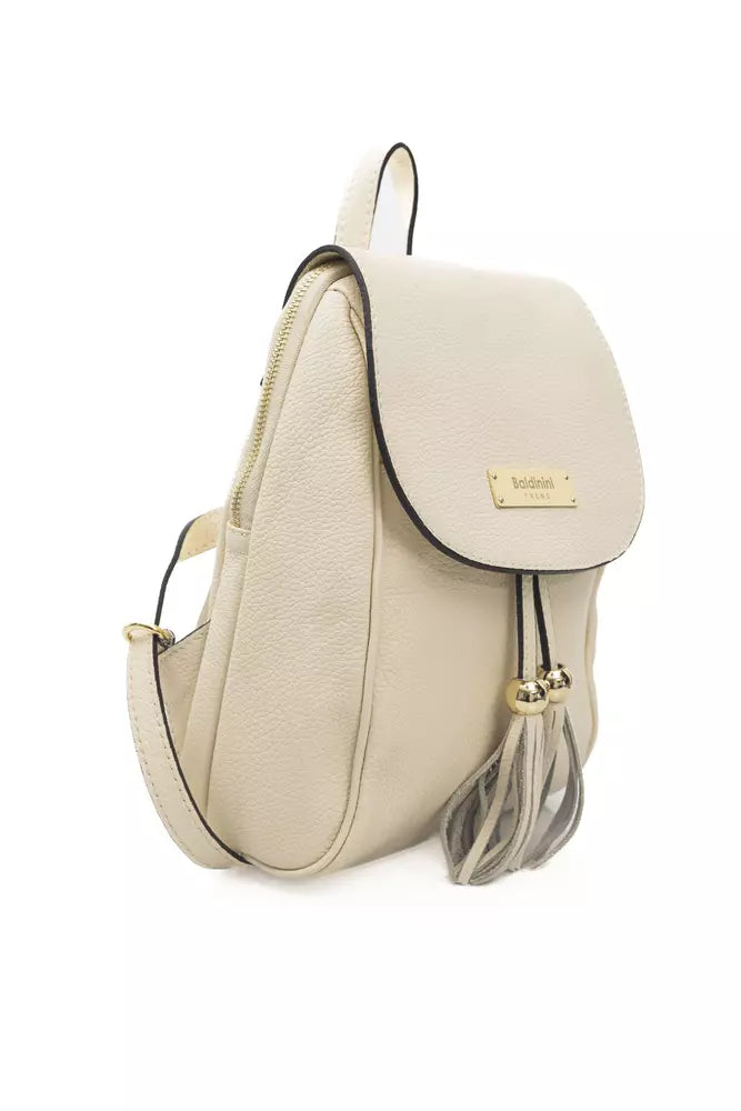 Beige Leather Women Backpack