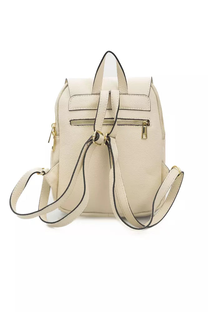 Beige Leather Women Backpack