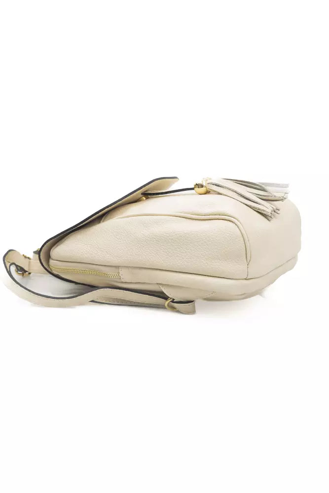 Beige Leather Women Backpack