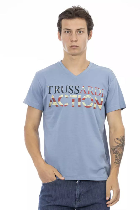 Light Blue Cotton Men T-Shirt