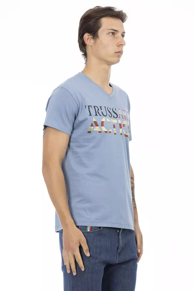 Light Blue Cotton Men T-Shirt