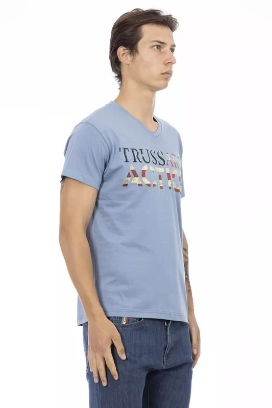 Light Blue Cotton Men T-Shirt