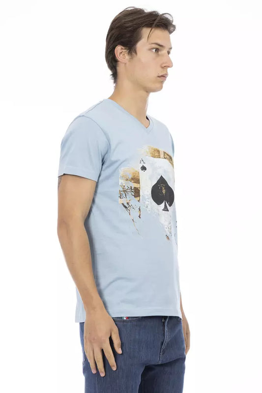 Light Blue Cotton Men T-Shirt