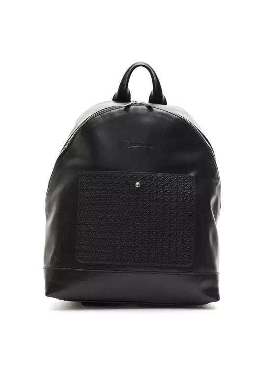 Black Leather Men Backpack