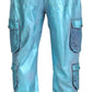 Metallic Blue Cotton Stretch Joggers