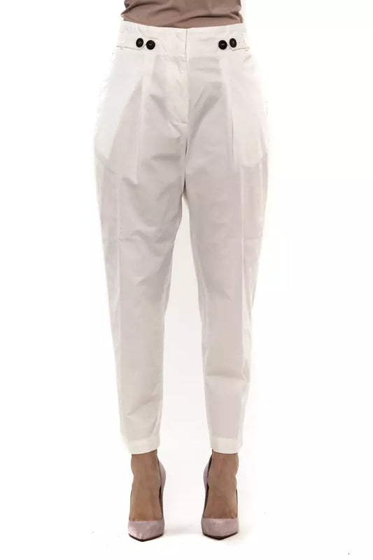 White Cotton Women Ankle Trouser