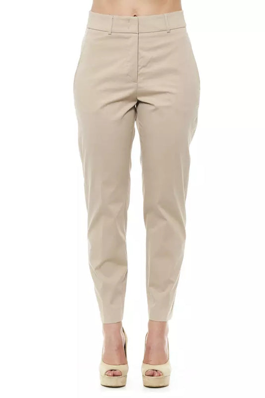 Beige Cotton Women Trouser