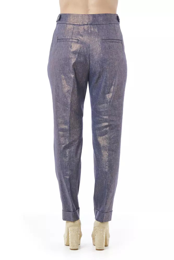 Blue Cotton Women Pants