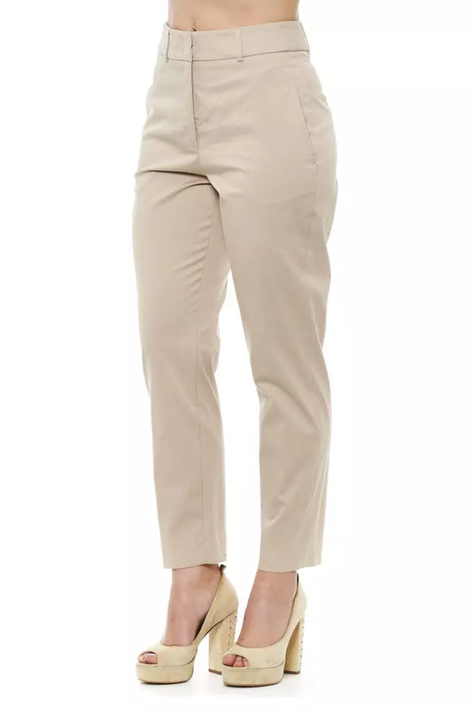Beige Cotton Women Trouser