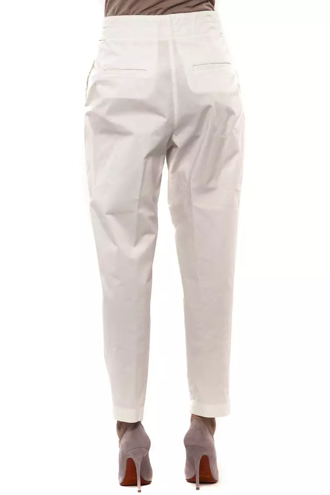 White Cotton Women Ankle Trouser