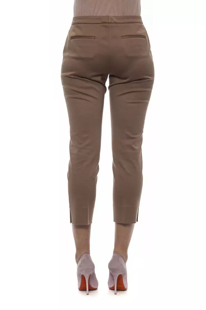 Beige Cotton Women Ankle Pant