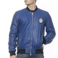 Blue Leather Men's Bomber Jacket