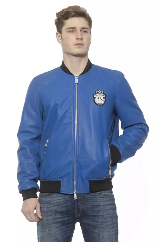 Blue Leather Men Bomber