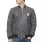 Gray Leather Men's Bomber Jacket
