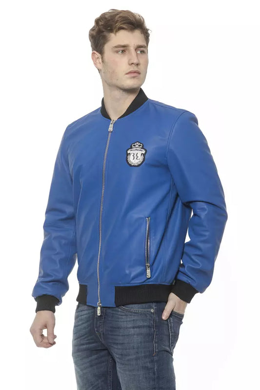 Blue Leather Men Bomber