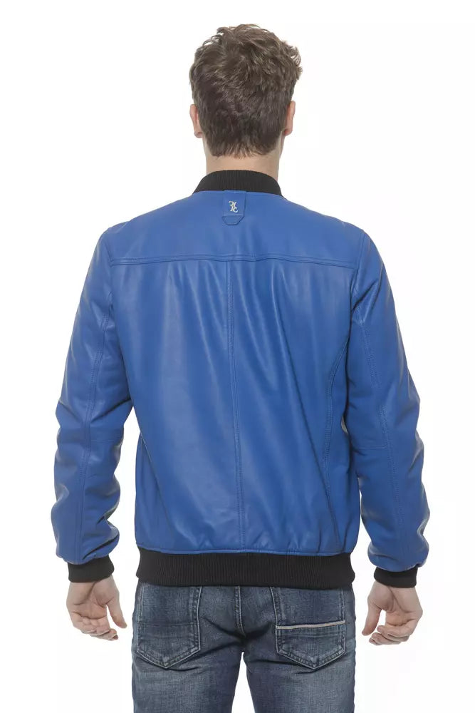 Blue Leather Men Bomber