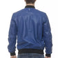 Blue Leather Men's Bomber Jacket