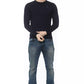 Blue Virgin Wool Men Sweater
