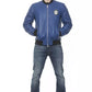 Blue Leather Men's Bomber Jacket
