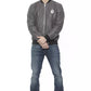Gray Leather Men's Bomber Jacket