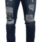 Elegant Tattered Blue Denim Pants