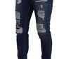 Elegant Tattered Blue Denim Pants