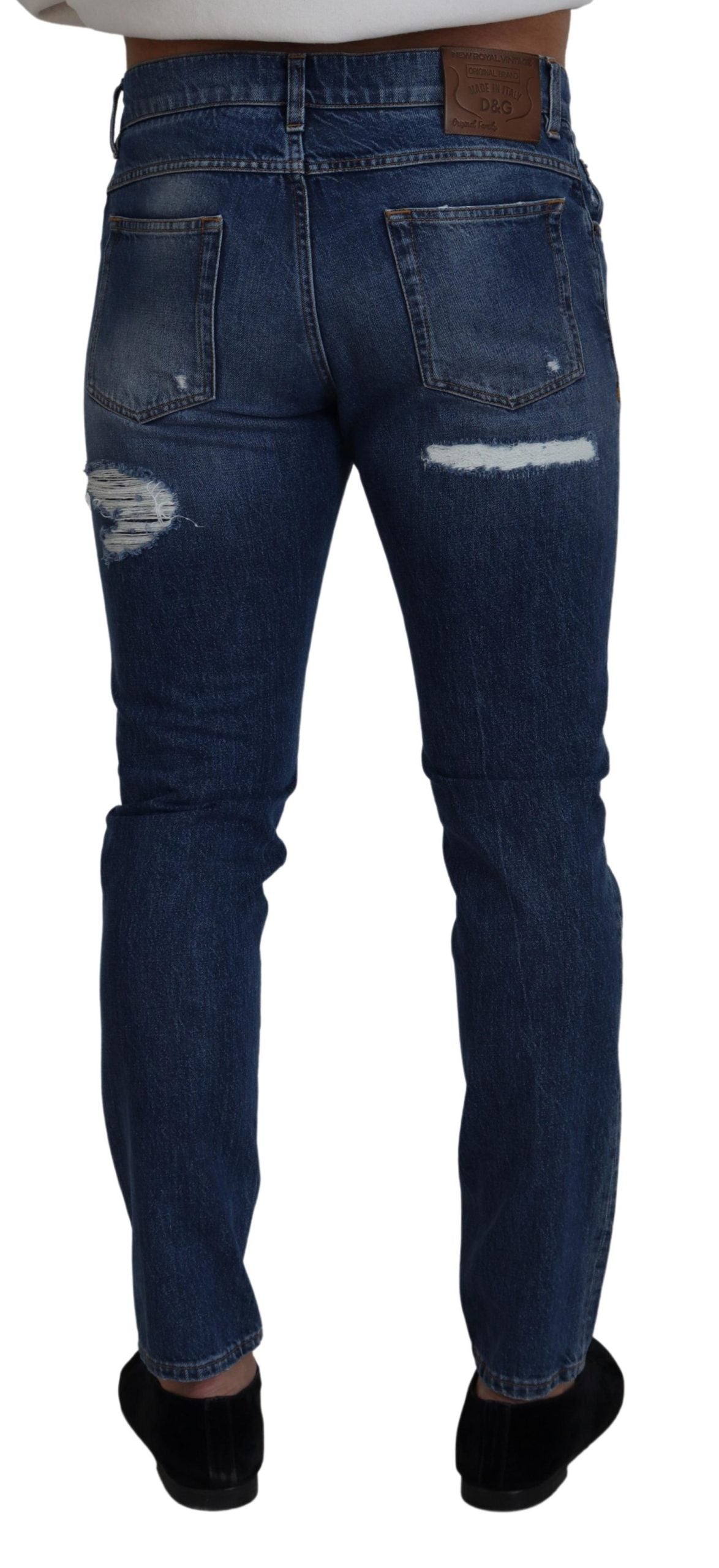 Elegant Tattered Blue Denim Pants