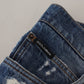 Elegant Tattered Blue Denim Pants