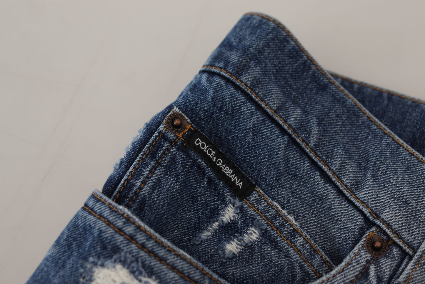 Elegant Tattered Blue Denim Pants