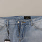 Elegant Light Blue Tattered Denim Pants