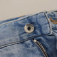 Elegant Light Blue Tattered Denim Pants