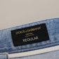 Elegant Light Blue Tattered Denim Pants