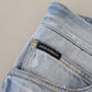 Elegant Light Blue Tattered Denim Pants