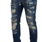 Distressed Charm Blue Denim Jeans