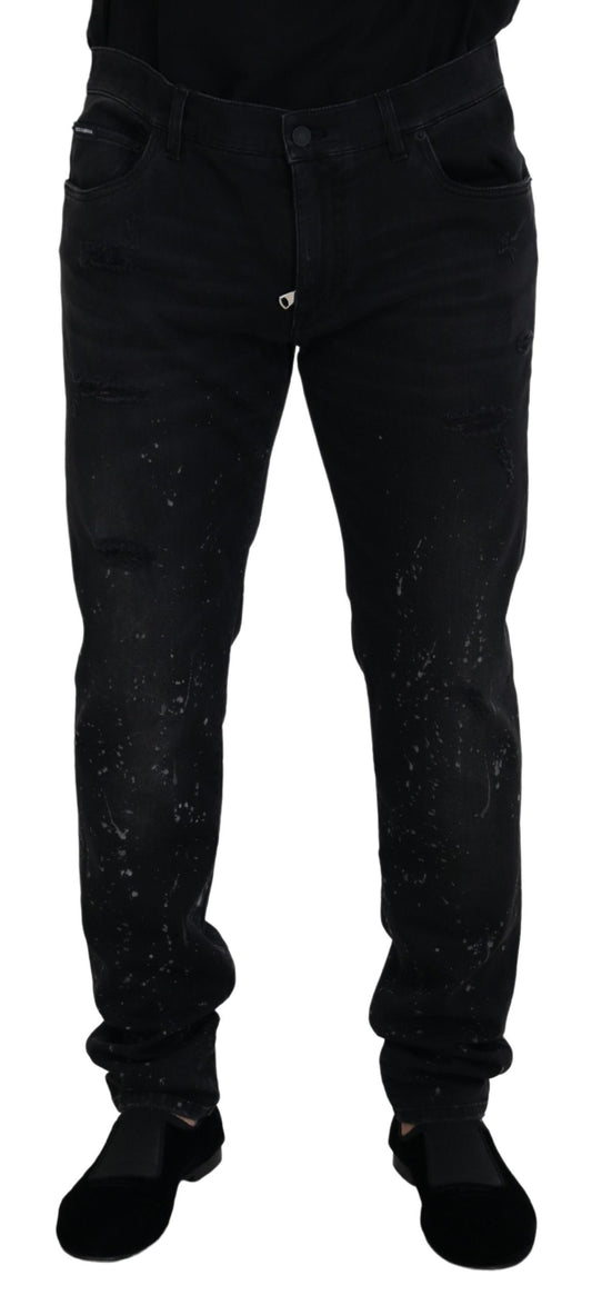 Chic Black Washed Denim Pants