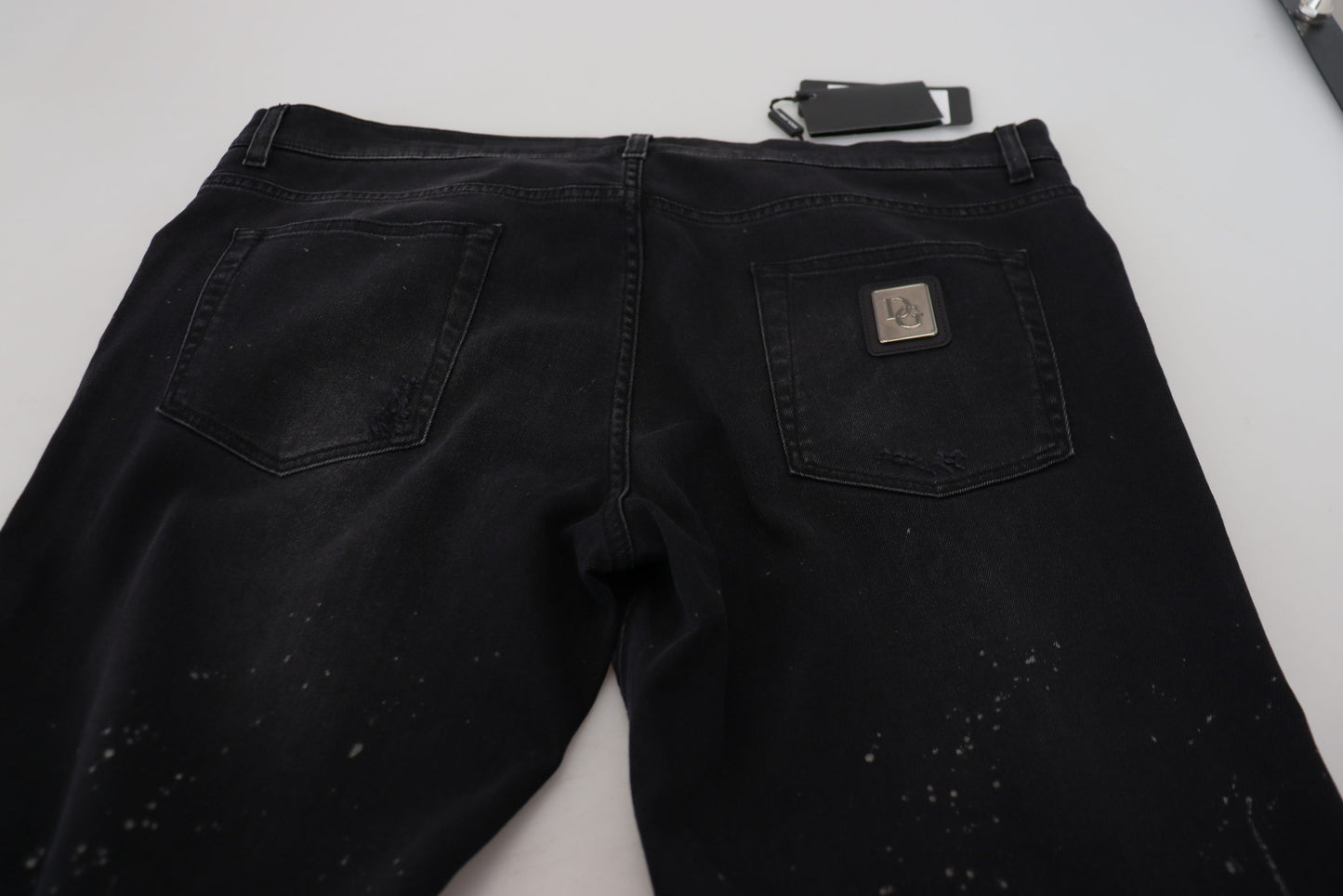 Chic Black Washed Denim Pants