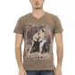 Brown Cotton Men's V-Neck T-Shirt