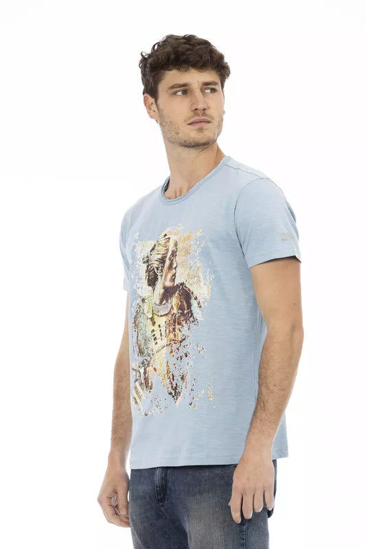 Light Blue Cotton Men T-Shirt