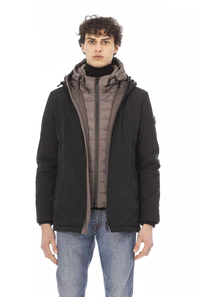 Black Polyester Men Jacket