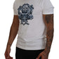 Elegant White Cotton Crown Print T-Shirt