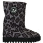Elegant Gray Leopard Mid Calf Boots