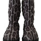 Elegant Gray Leopard Mid Calf Boots